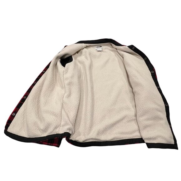 North Face Flannel Fleece Campfire Shacket, Red Black Plaid, L - Picture 9 of 11